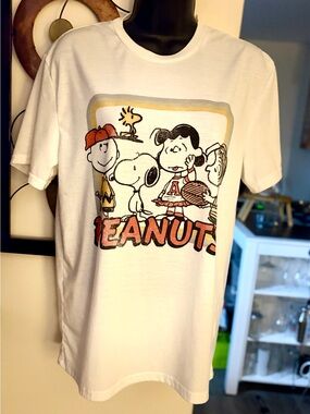 Peanuts White Kids Graphic Tee with Red and Yellow Accents